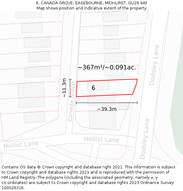 6, CANADA GROVE, EASEBOURNE, MIDHURST, GU29 9AF: Plot and title map