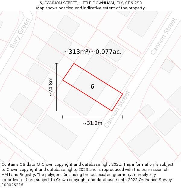 6, CANNON STREET, LITTLE DOWNHAM, ELY, CB6 2SR: Plot and title map