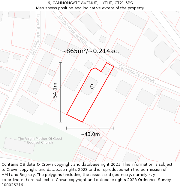 6, CANNONGATE AVENUE, HYTHE, CT21 5PS: Plot and title map