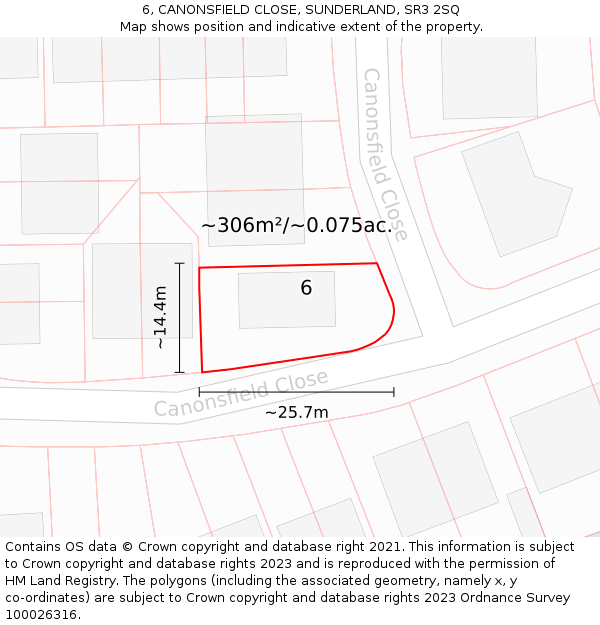 6, CANONSFIELD CLOSE, SUNDERLAND, SR3 2SQ: Plot and title map