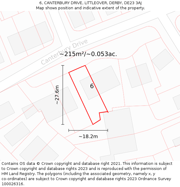 6, CANTERBURY DRIVE, LITTLEOVER, DERBY, DE23 3AJ: Plot and title map