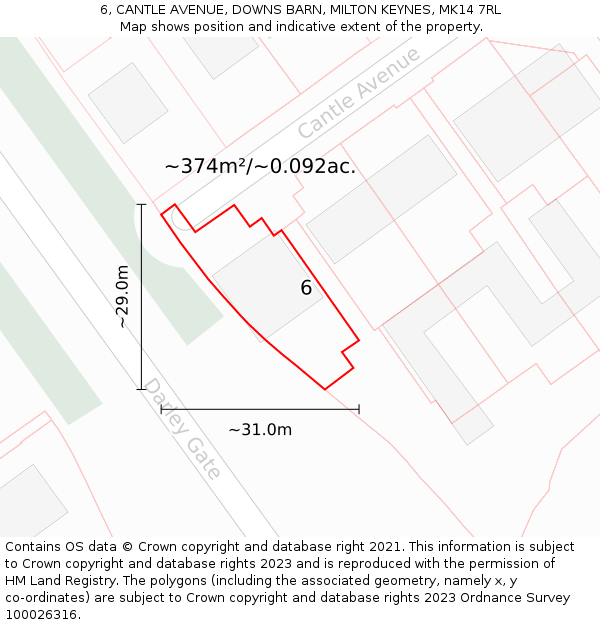 6, CANTLE AVENUE, DOWNS BARN, MILTON KEYNES, MK14 7RL: Plot and title map