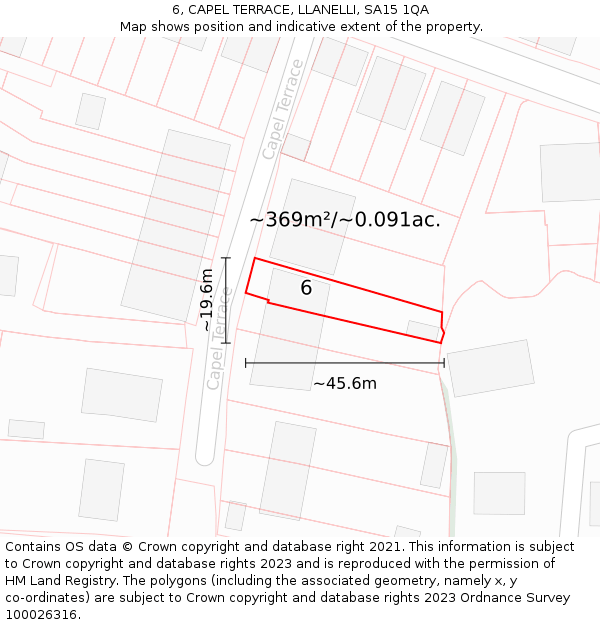 6, CAPEL TERRACE, LLANELLI, SA15 1QA: Plot and title map