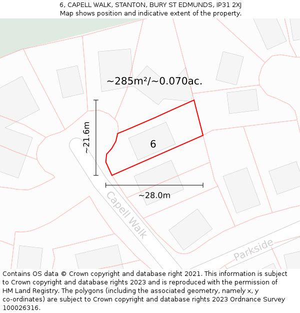 6, CAPELL WALK, STANTON, BURY ST EDMUNDS, IP31 2XJ: Plot and title map