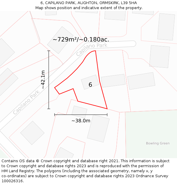 6, CAPILANO PARK, AUGHTON, ORMSKIRK, L39 5HA: Plot and title map