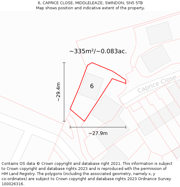6, CAPRICE CLOSE, MIDDLELEAZE, SWINDON, SN5 5TB: Plot and title map