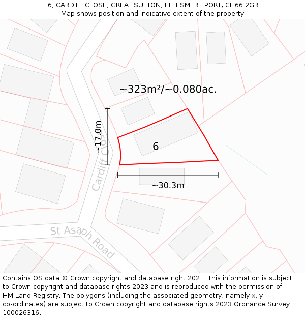 6, CARDIFF CLOSE, GREAT SUTTON, ELLESMERE PORT, CH66 2GR: Plot and title map