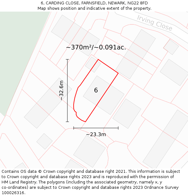 6, CARDING CLOSE, FARNSFIELD, NEWARK, NG22 8FD: Plot and title map