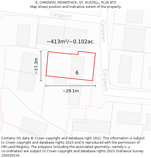 6, CARGWYN, PENWITHICK, ST. AUSTELL, PL26 8TZ: Plot and title map