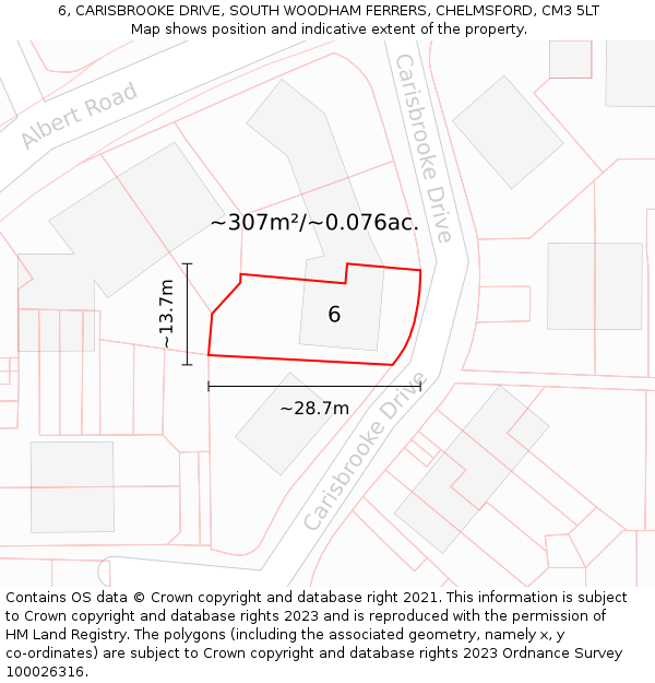 6, CARISBROOKE DRIVE, SOUTH WOODHAM FERRERS, CHELMSFORD, CM3 5LT: Plot and title map