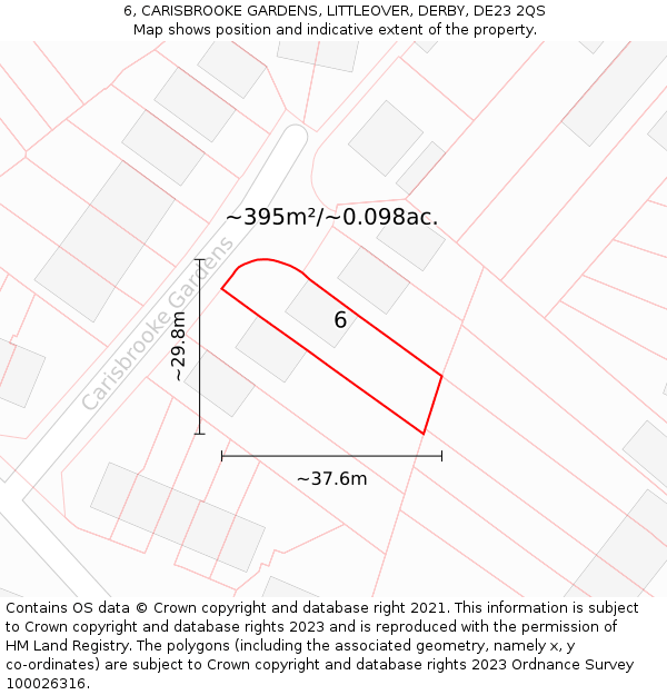 6, CARISBROOKE GARDENS, LITTLEOVER, DERBY, DE23 2QS: Plot and title map
