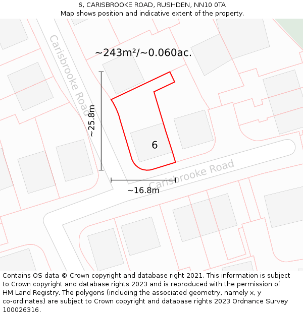6, CARISBROOKE ROAD, RUSHDEN, NN10 0TA: Plot and title map