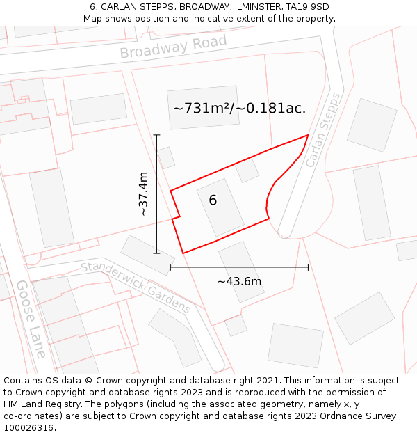 6, CARLAN STEPPS, BROADWAY, ILMINSTER, TA19 9SD: Plot and title map