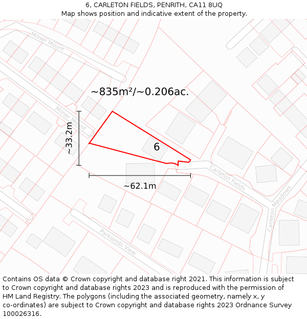 6, CARLETON FIELDS, PENRITH, CA11 8UQ: Plot and title map