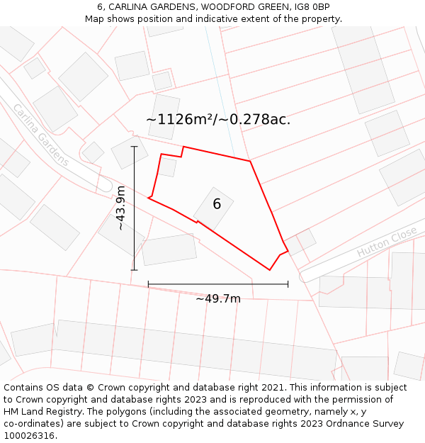 6, CARLINA GARDENS, WOODFORD GREEN, IG8 0BP: Plot and title map