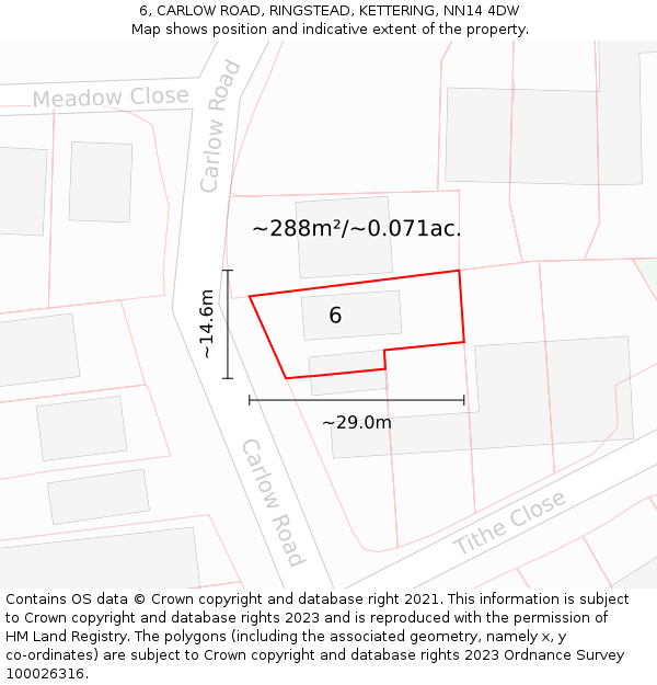 6, CARLOW ROAD, RINGSTEAD, KETTERING, NN14 4DW: Plot and title map