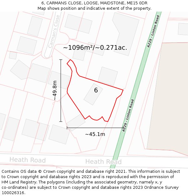 6, CARMANS CLOSE, LOOSE, MAIDSTONE, ME15 0DR: Plot and title map