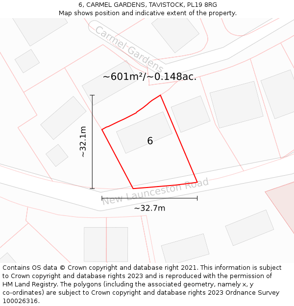 6, CARMEL GARDENS, TAVISTOCK, PL19 8RG: Plot and title map