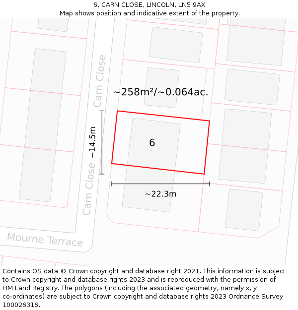 6, CARN CLOSE, LINCOLN, LN5 9AX: Plot and title map