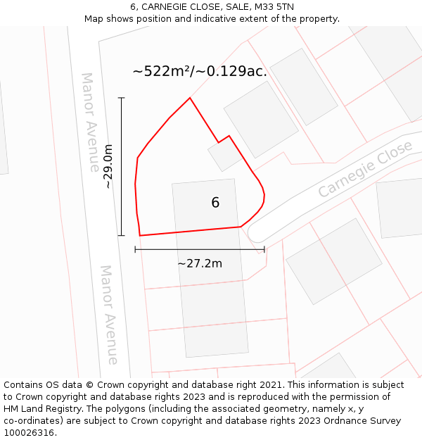 6, CARNEGIE CLOSE, SALE, M33 5TN: Plot and title map