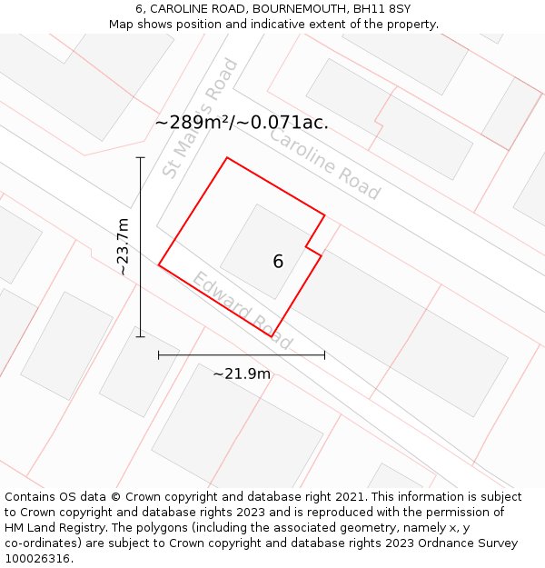 6, CAROLINE ROAD, BOURNEMOUTH, BH11 8SY: Plot and title map