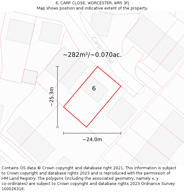 6, CARP CLOSE, WORCESTER, WR5 3FJ: Plot and title map