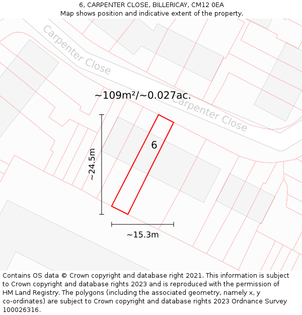 6, CARPENTER CLOSE, BILLERICAY, CM12 0EA: Plot and title map
