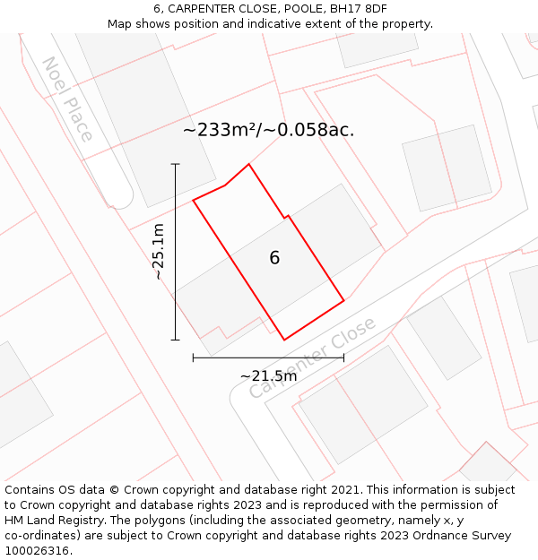 6, CARPENTER CLOSE, POOLE, BH17 8DF: Plot and title map