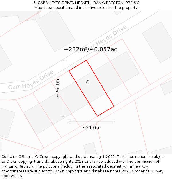 6, CARR HEYES DRIVE, HESKETH BANK, PRESTON, PR4 6JG: Plot and title map