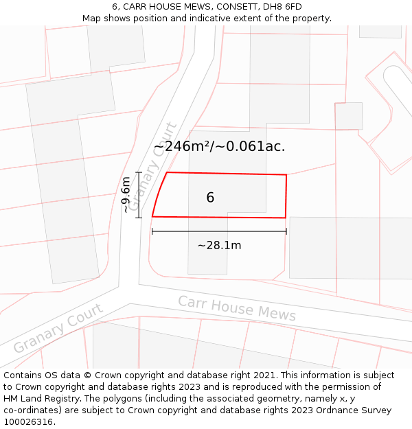 6, CARR HOUSE MEWS, CONSETT, DH8 6FD: Plot and title map