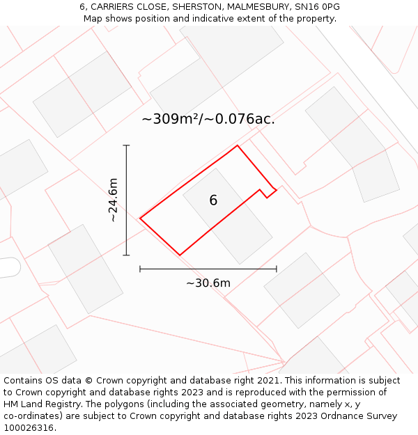 6, CARRIERS CLOSE, SHERSTON, MALMESBURY, SN16 0PG: Plot and title map