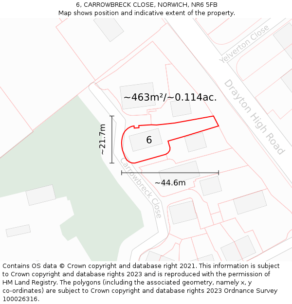 6, CARROWBRECK CLOSE, NORWICH, NR6 5FB: Plot and title map
