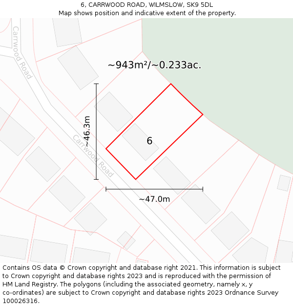 6, CARRWOOD ROAD, WILMSLOW, SK9 5DL: Plot and title map