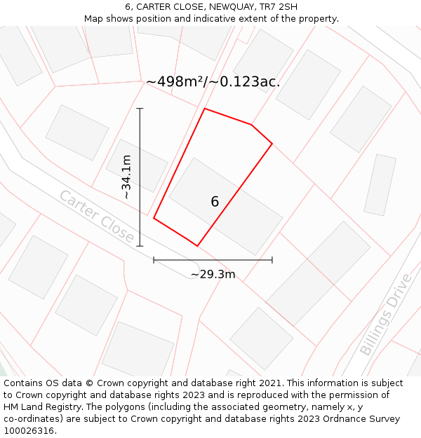 6, CARTER CLOSE, NEWQUAY, TR7 2SH: Plot and title map