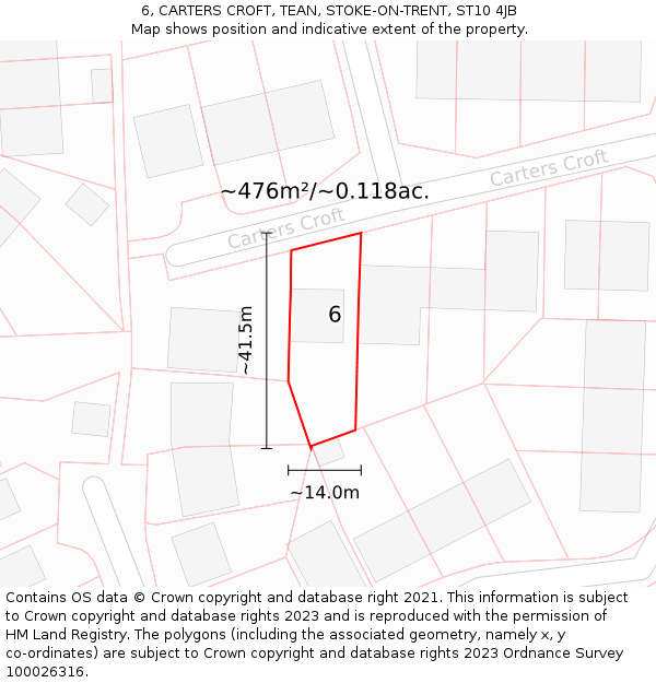 6, CARTERS CROFT, TEAN, STOKE-ON-TRENT, ST10 4JB: Plot and title map