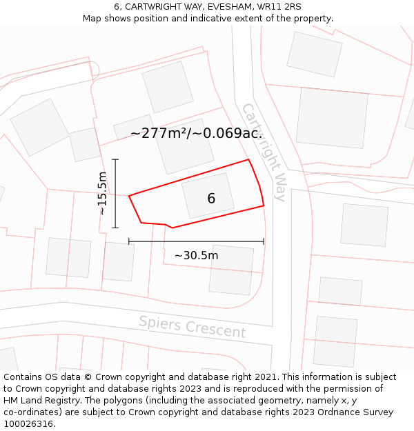 6, CARTWRIGHT WAY, EVESHAM, WR11 2RS: Plot and title map