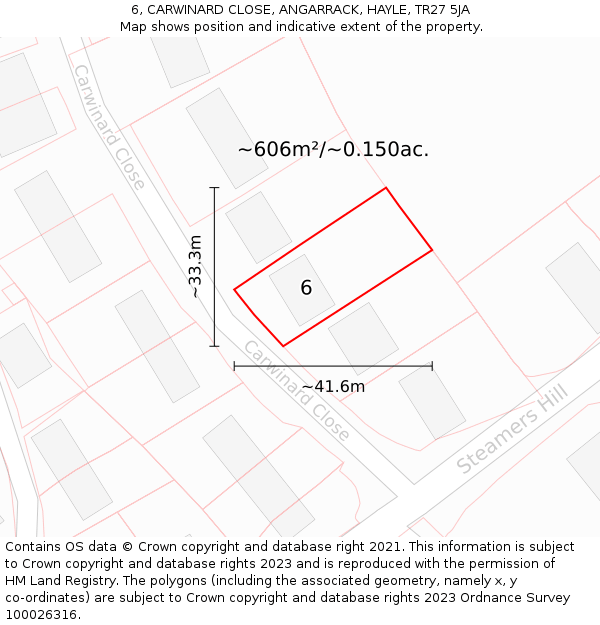 6, CARWINARD CLOSE, ANGARRACK, HAYLE, TR27 5JA: Plot and title map