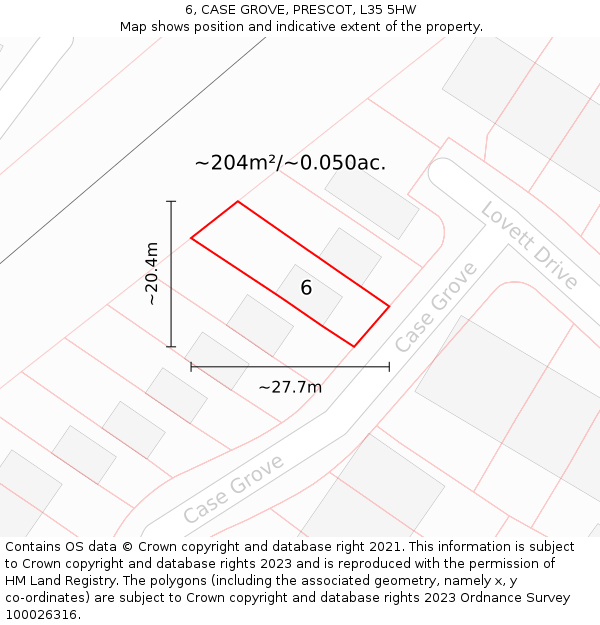 6, CASE GROVE, PRESCOT, L35 5HW: Plot and title map