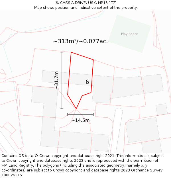 6, CASSIA DRIVE, USK, NP15 1TZ: Plot and title map