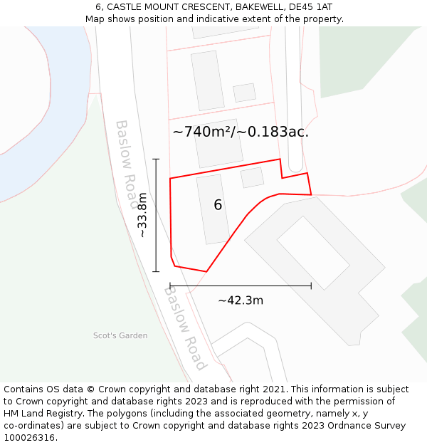 6, CASTLE MOUNT CRESCENT, BAKEWELL, DE45 1AT: Plot and title map