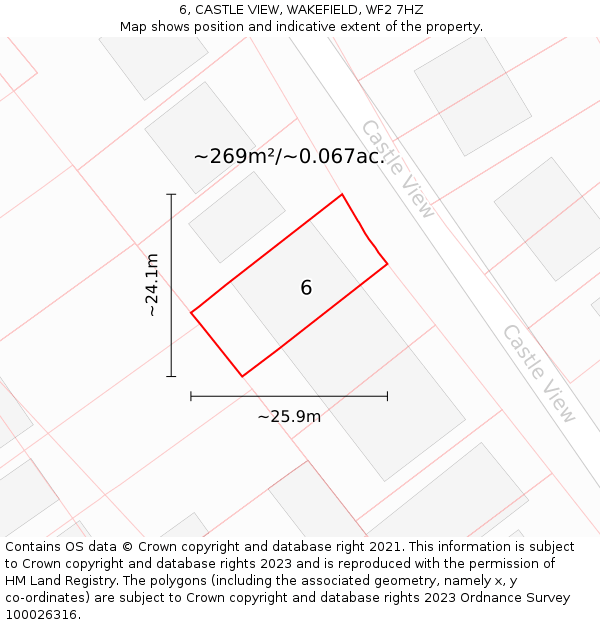 6, CASTLE VIEW, WAKEFIELD, WF2 7HZ: Plot and title map