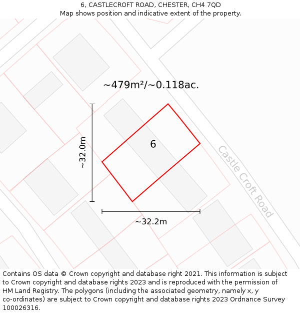 6, CASTLECROFT ROAD, CHESTER, CH4 7QD: Plot and title map
