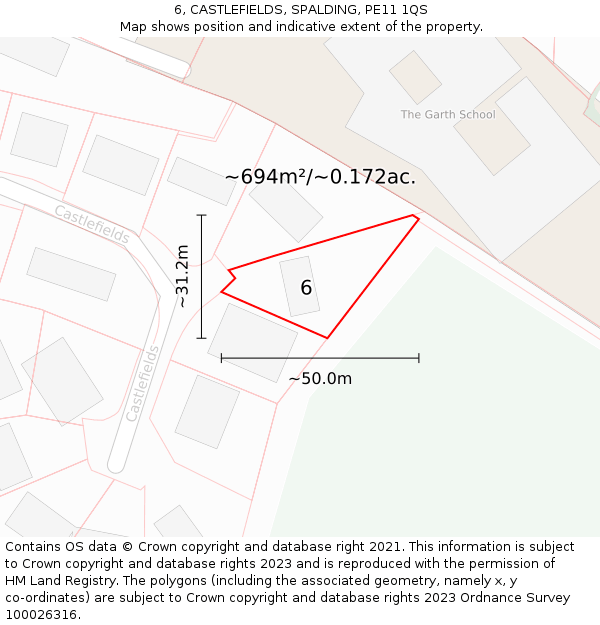 6, CASTLEFIELDS, SPALDING, PE11 1QS: Plot and title map