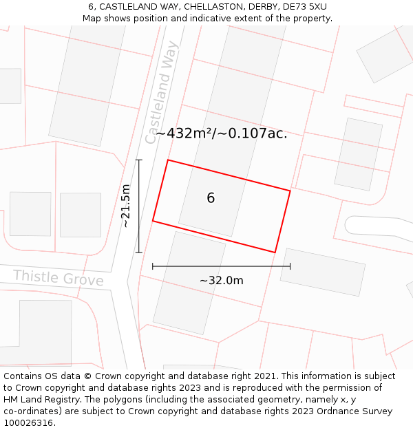 6, CASTLELAND WAY, CHELLASTON, DERBY, DE73 5XU: Plot and title map