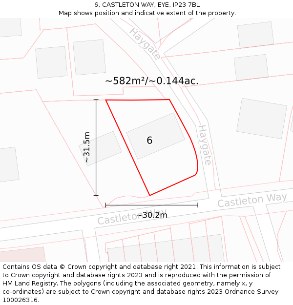 6, CASTLETON WAY, EYE, IP23 7BL: Plot and title map