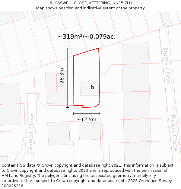 6, CASWELL CLOSE, KETTERING, NN15 7LU: Plot and title map
