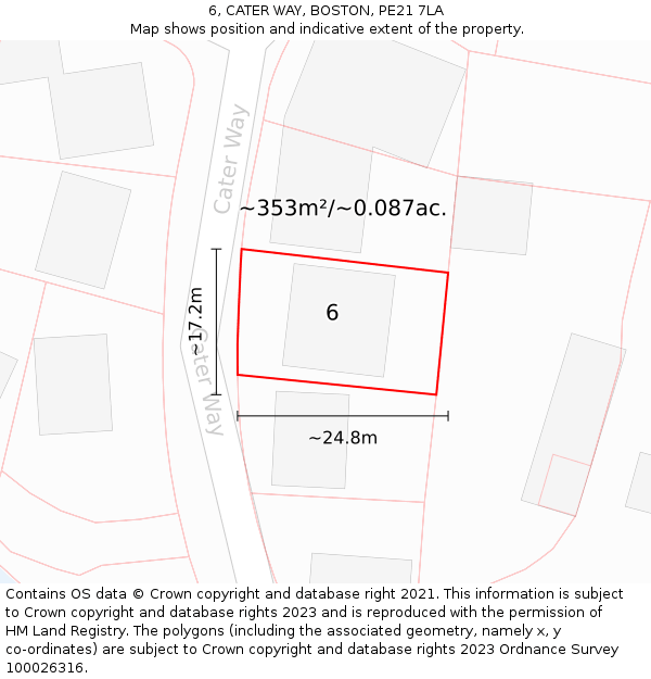 6, CATER WAY, BOSTON, PE21 7LA: Plot and title map