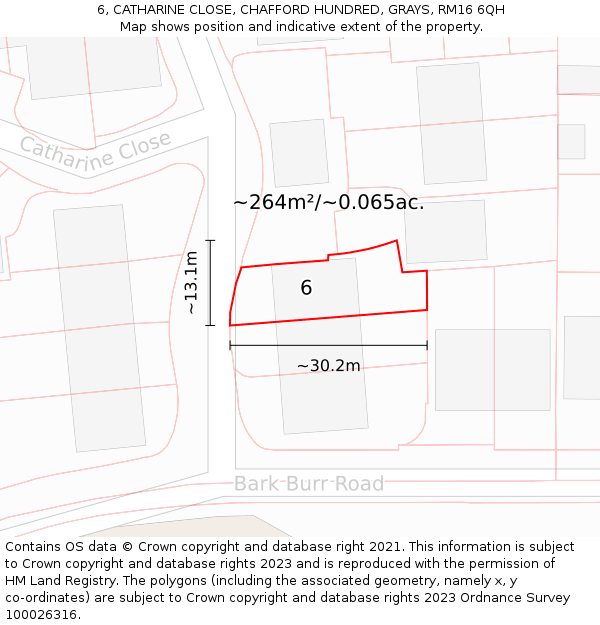 6, CATHARINE CLOSE, CHAFFORD HUNDRED, GRAYS, RM16 6QH: Plot and title map
