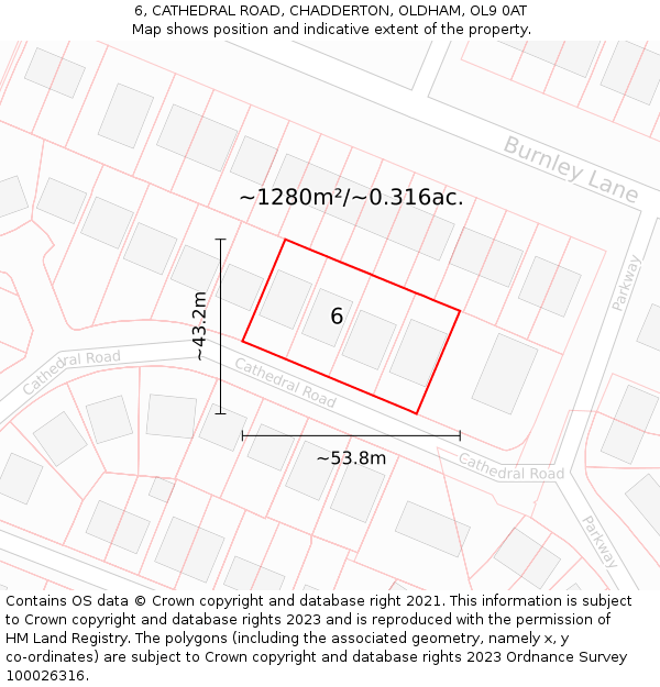 6, CATHEDRAL ROAD, CHADDERTON, OLDHAM, OL9 0AT: Plot and title map