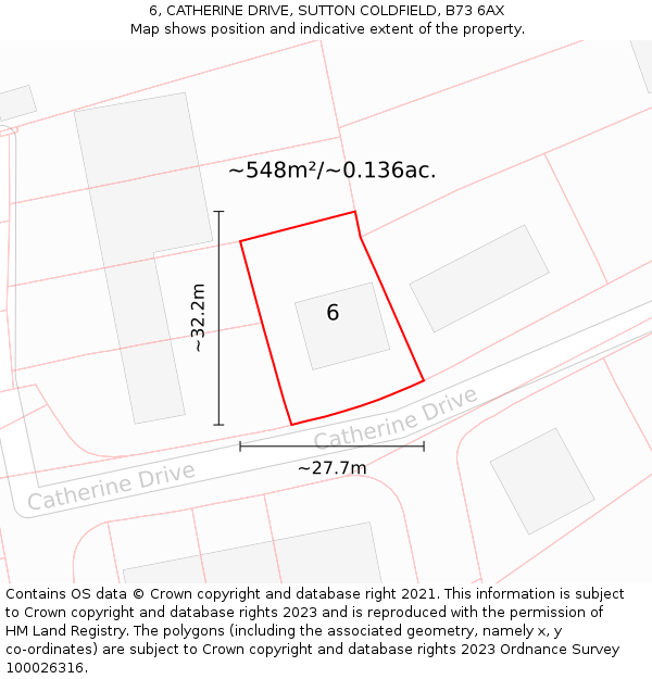 6, CATHERINE DRIVE, SUTTON COLDFIELD, B73 6AX: Plot and title map